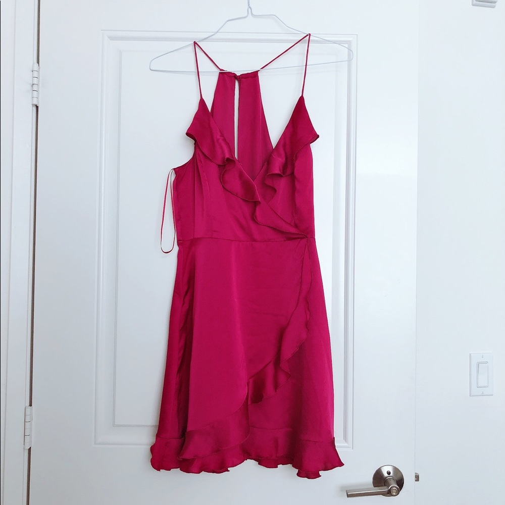 Dynamite pink/red/ fuchsia ruffle wrap dress